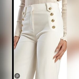 Elegant White High-Waisted Pants with Gold Button Accents